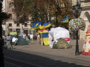 tent city in main square in Lviv.JPG